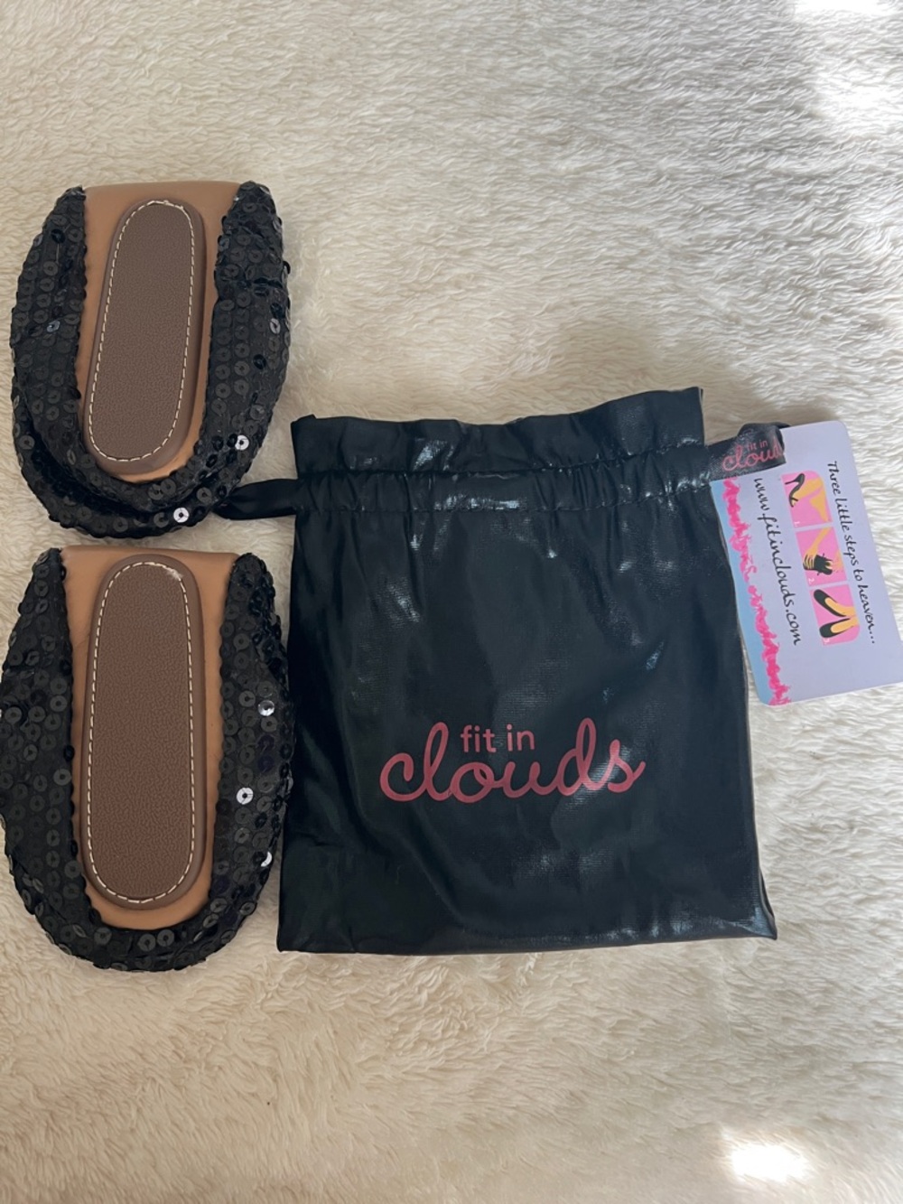 Women's Black Sequin Foldable Flats